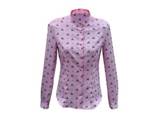 Dámská košile dlouhý rukáv,růžová se zeleným jelínkem